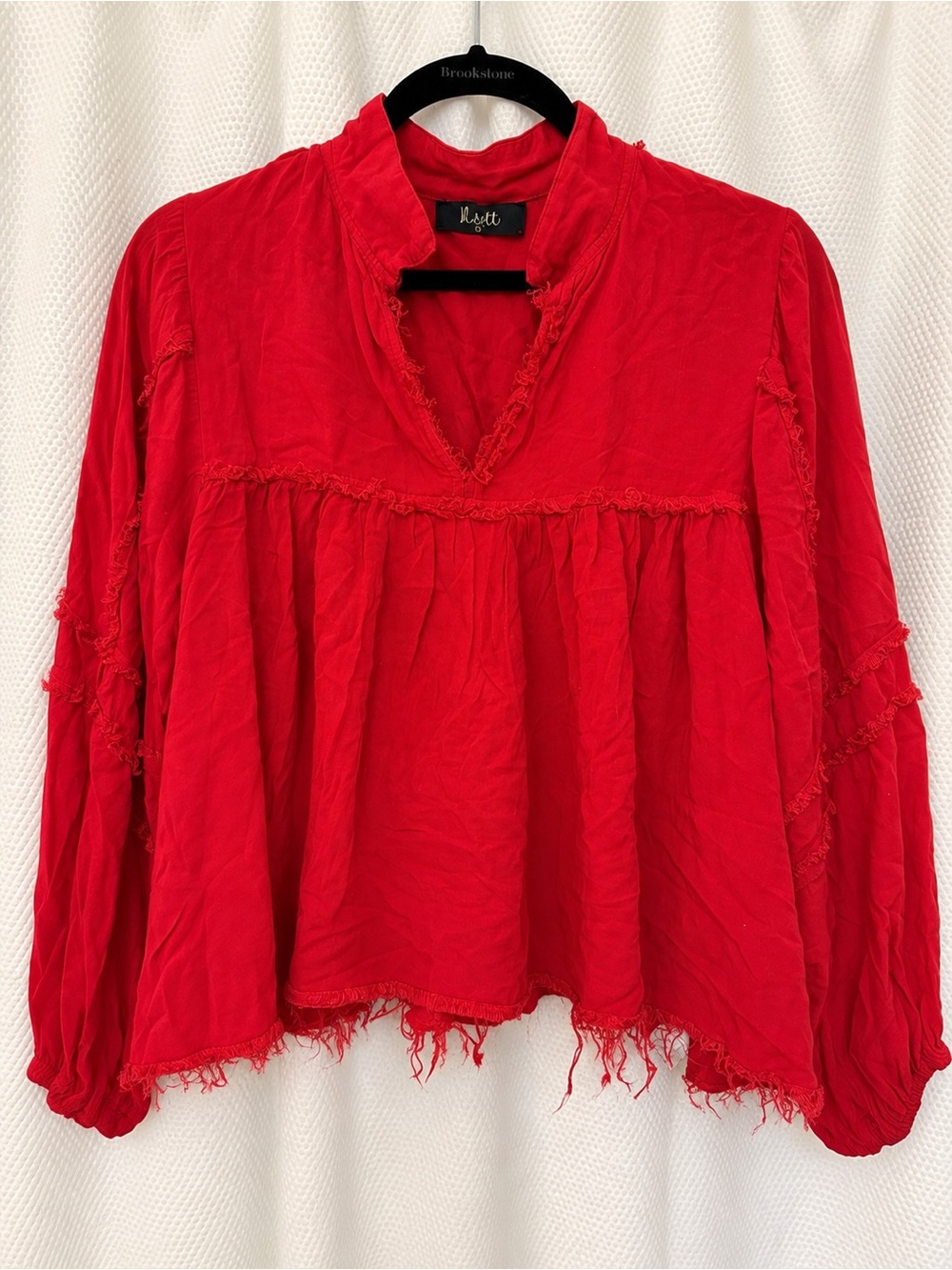 Hyatt Red Frayed V-Neck Peasant Blouse